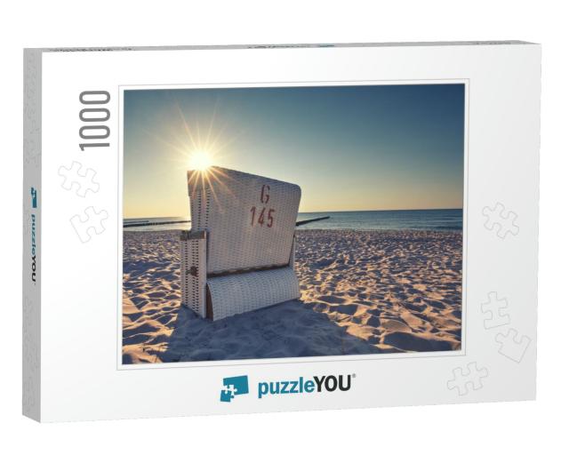 Sunset At a Beach of Baltic Sea, Beach Chairs Standing in... Jigsaw Puzzle with 1000 pieces