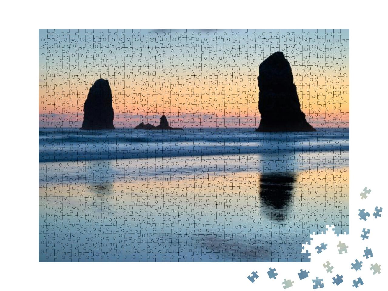 The Needles & Surf Cannon Beach. Sunset At the Needles in... Jigsaw Puzzle with 1000 pieces