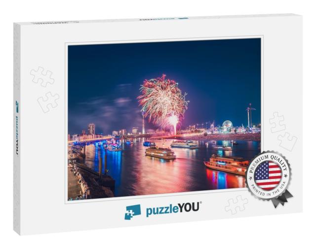 Fireworks Over the River in Dusseldorf, Germany... Jigsaw Puzzle