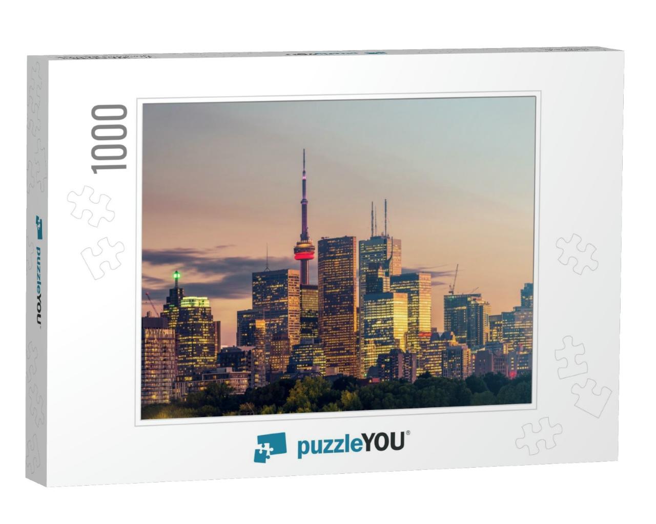 Buildings in the Toronto City At Night, Ontario, Canada... Jigsaw Puzzle with 1000 pieces