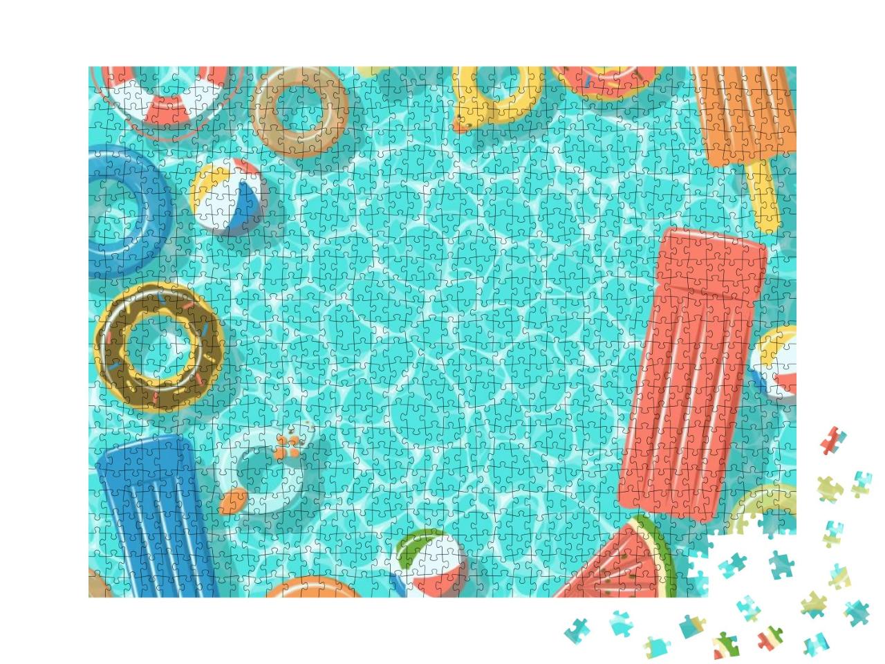 Swimming Pool from Top View with Colorful Inflatable Rubb... Jigsaw Puzzle with 1000 pieces