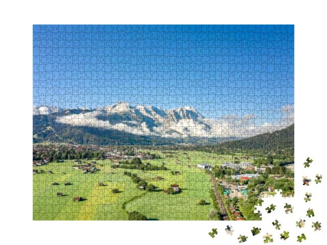 Aerial Drone Shot of Village Garmisch Partenkirchen with... Jigsaw Puzzle with 1000 pieces