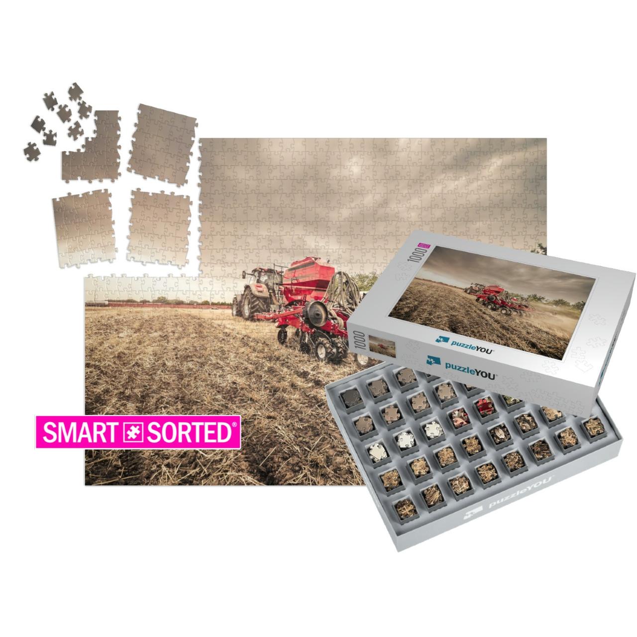 Modern Red Tractor with Red Implement Seeding Directly In... | SMART SORTED® | Jigsaw Puzzle with 1000 pieces