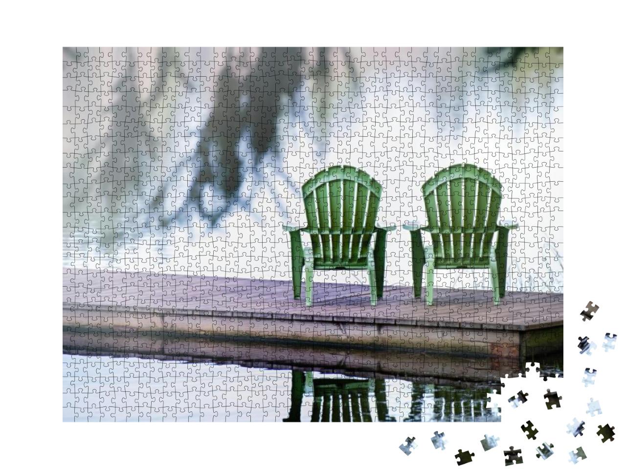 Lake View with Two Chairs on Wooden Dock... Jigsaw Puzzle with 1000 pieces
