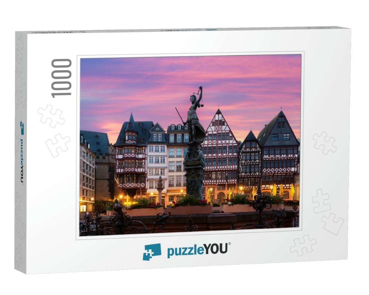 Frankfurt Old Town Square Romerberg with Justitia Statue... Jigsaw Puzzle with 1000 pieces