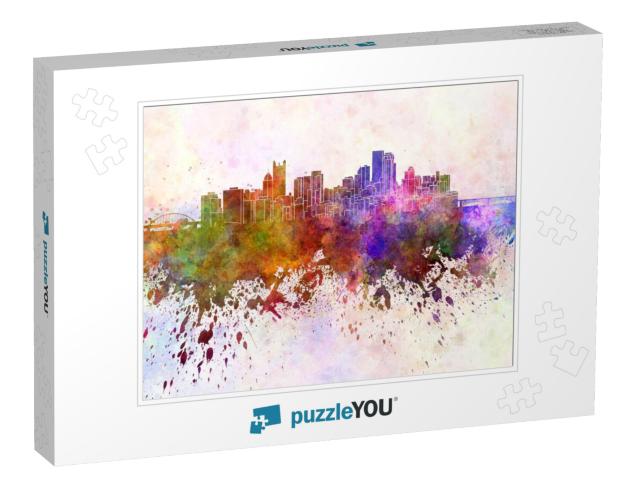 Pittsburgh Skyline in Watercolor Background... Jigsaw Puzzle