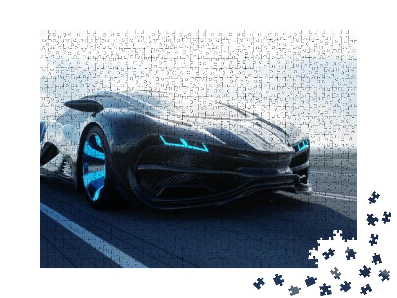 Black Futuristic Electric Car on Highway in Desert. Very... Jigsaw Puzzle with 1000 pieces