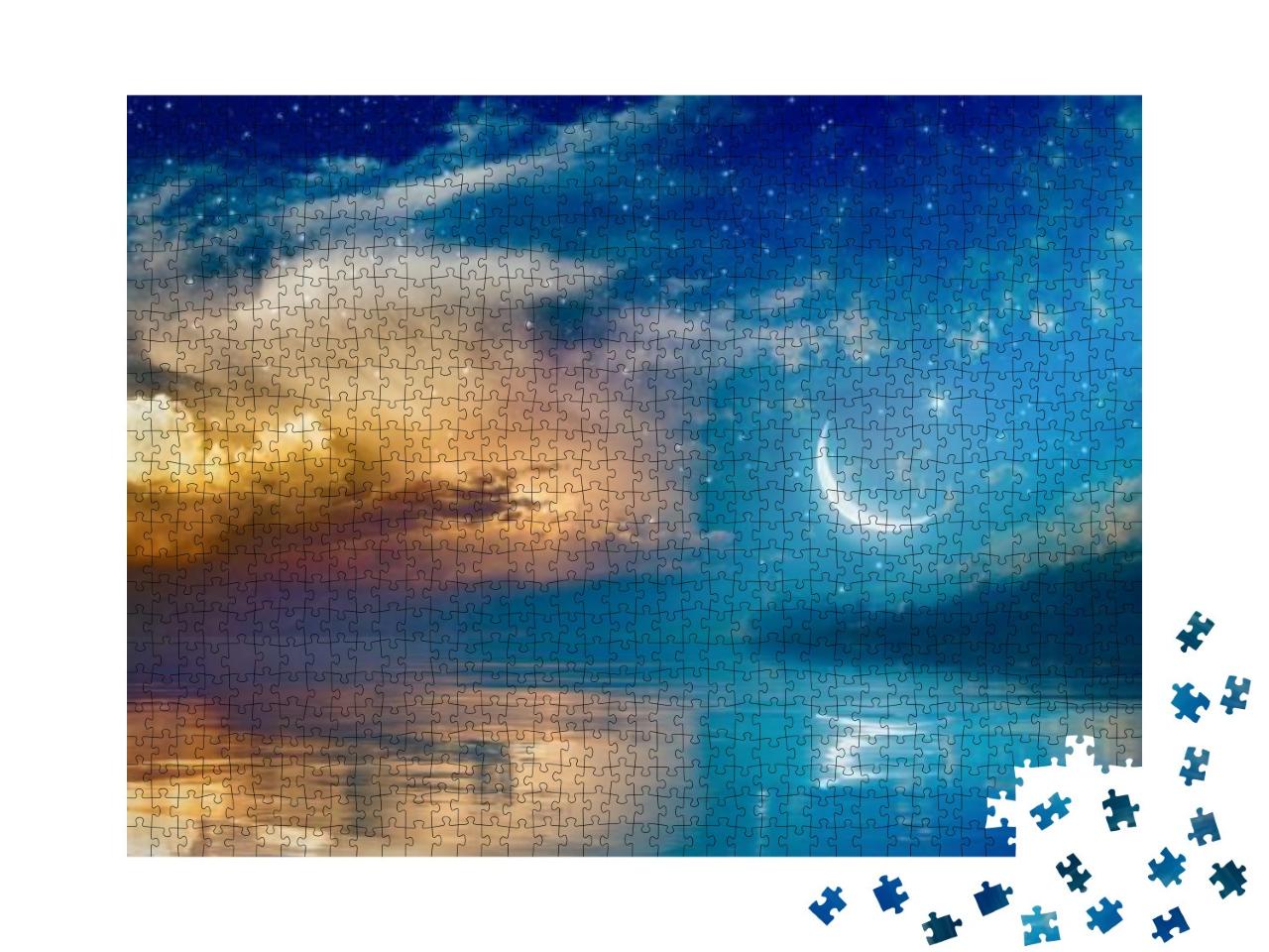 Ramadan Kareem Background with Crescent, Stars & Glowing... Jigsaw Puzzle with 1000 pieces