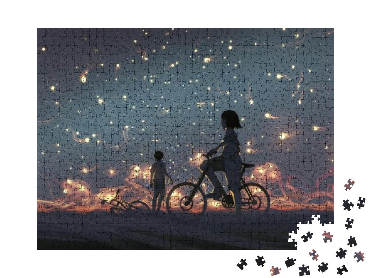 Young Couple Look At Mysterious Light in the Night Sky, D... Jigsaw Puzzle with 1000 pieces