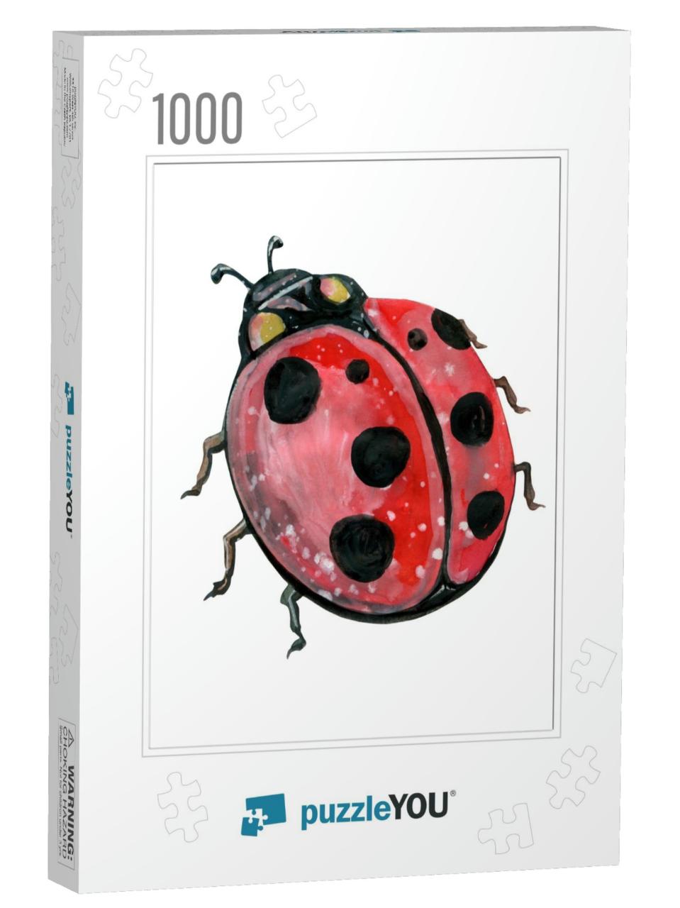 Colorful Ladybug Watercolor Illustration. Isolated... Jigsaw Puzzle with 1000 pieces