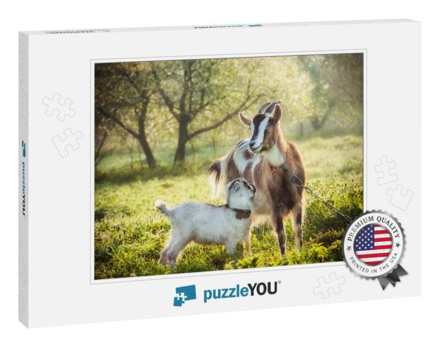 Goat with a Baby Goat in a Bright Morning Sun Surrounded... Jigsaw Puzzle