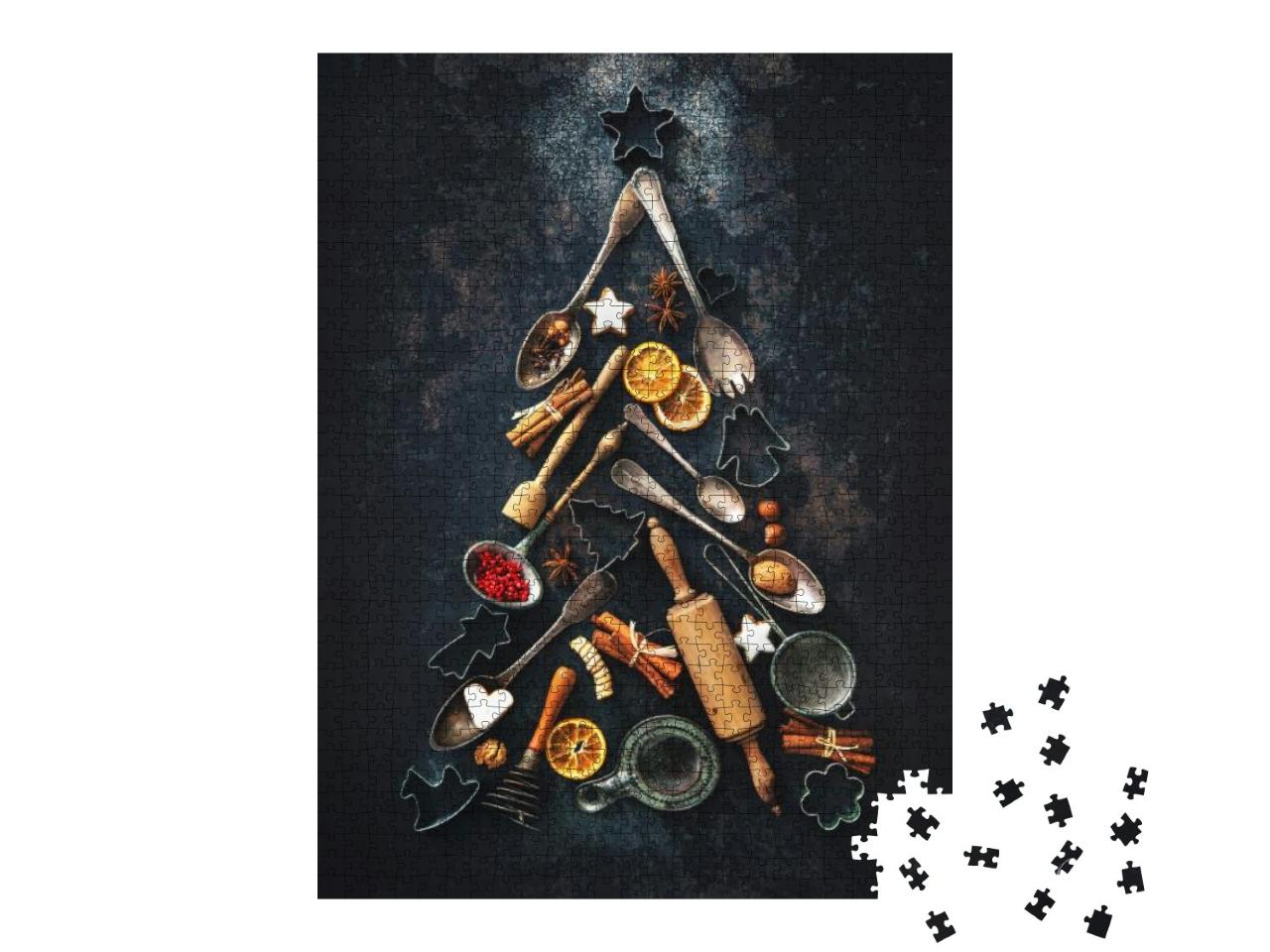 Christmas Baking Background with Fir Tree Made from Kitch... Jigsaw Puzzle with 1000 pieces