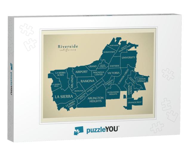 Modern City Map - Riverside California City of the USA wit... Jigsaw Puzzle