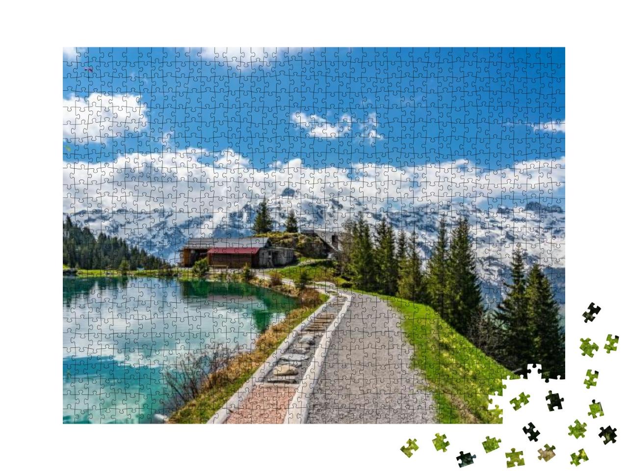Switzerland, Engelberg, Shonegg Lake with Alps... Jigsaw Puzzle with 1000 pieces