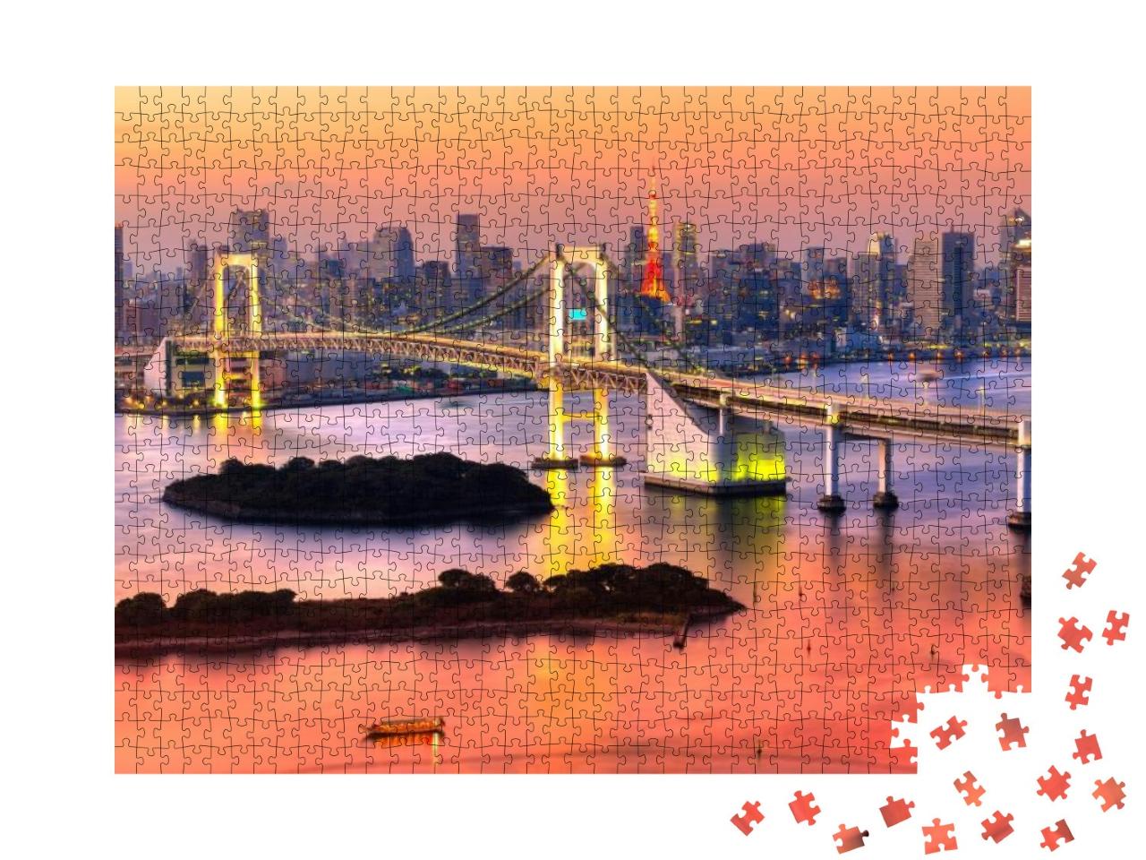 Tokyo Skyline with Tokyo Tower & Rainbow Bridge. Tokyo, J... Jigsaw Puzzle with 1000 pieces