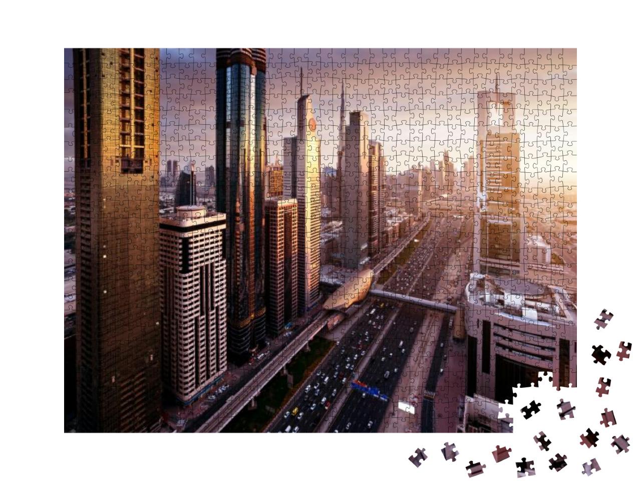 Dubai Skyline in Sunset Time, United Arab Emirates... Jigsaw Puzzle with 1000 pieces