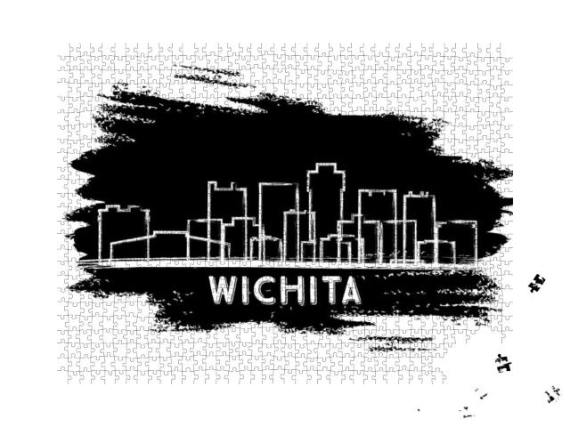 Wichita Kansas City Skyline Silhouette. Hand Drawn Sketch... Jigsaw Puzzle with 1000 pieces
