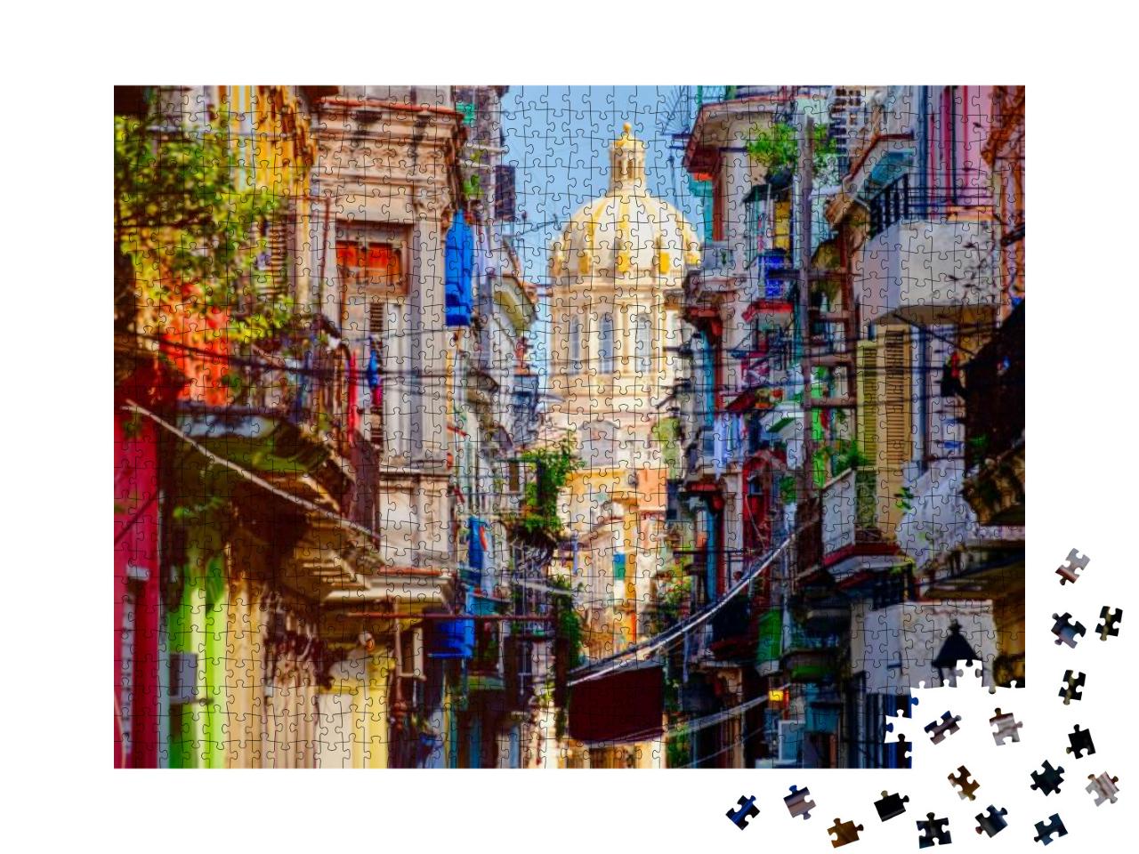 Colorful Street in Old Havana with the Presidential Palac... Jigsaw Puzzle with 1000 pieces