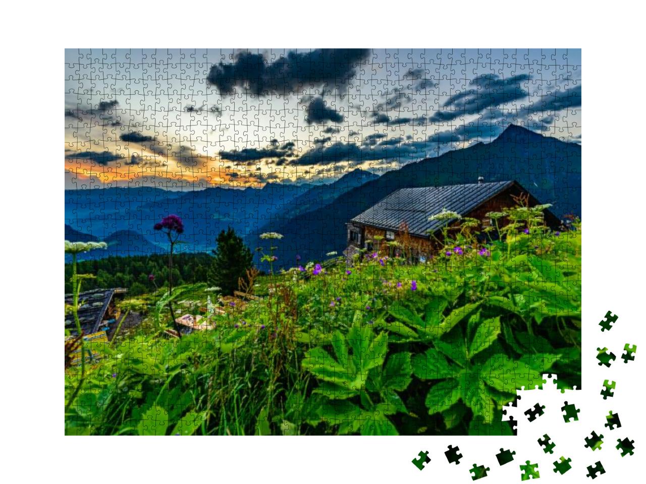 The Colorful Sunrise Over Gamshutte. the Gamshuette 1, 92... Jigsaw Puzzle with 1000 pieces