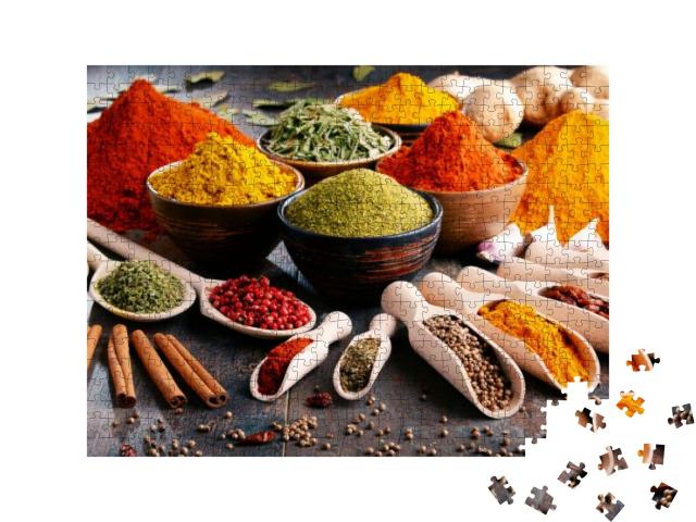 Variety of Spices & Herbs on Kitchen Table... Jigsaw Puzzle with 500 pieces