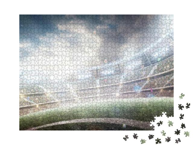Stadium with Flashlights & Fans. Wide Angle. 3D Rendering... Jigsaw Puzzle with 1000 pieces