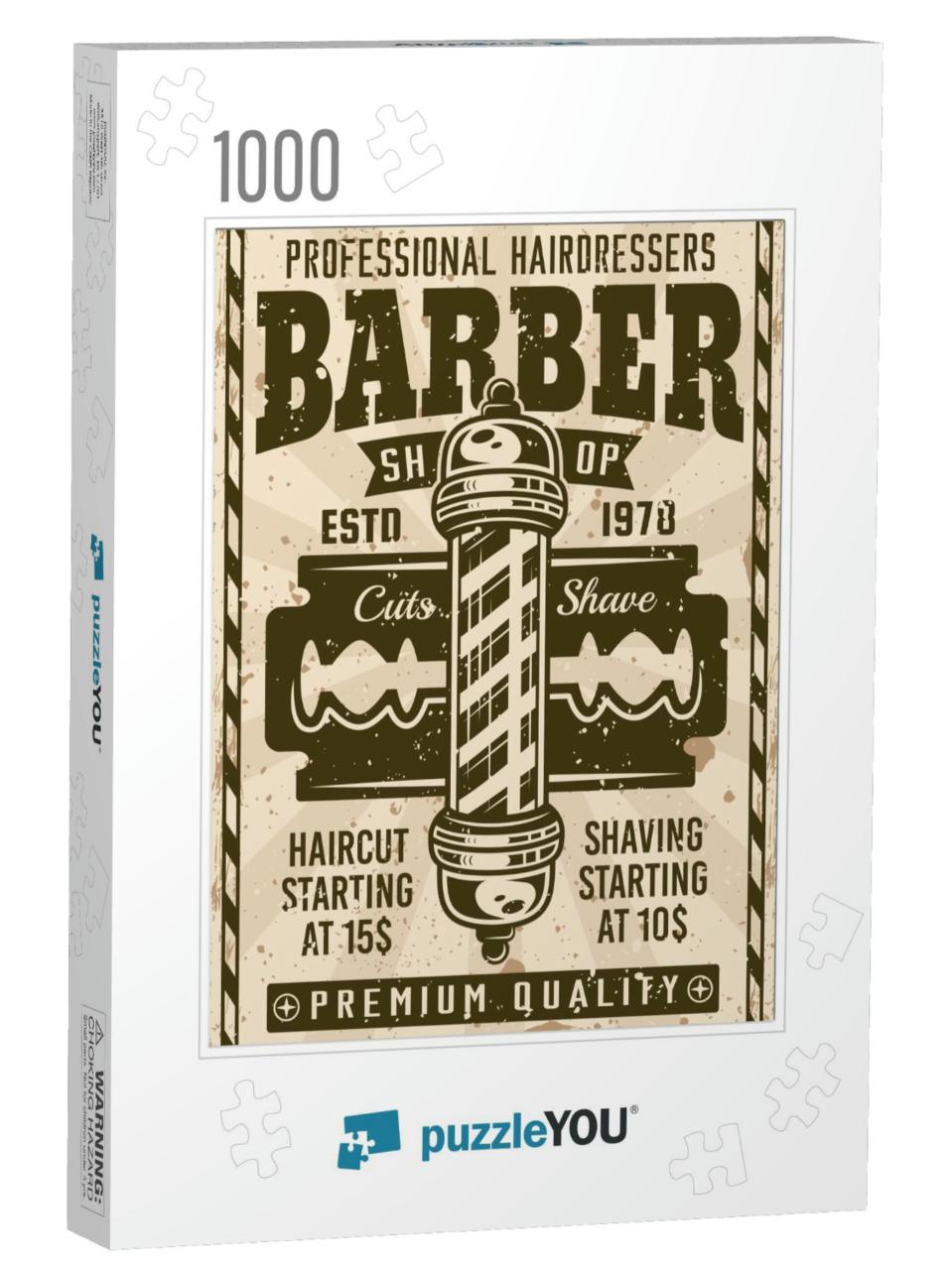 Barber Shop Vintage Poster with Pole & Blade Vector Illus... Jigsaw Puzzle with 1000 pieces