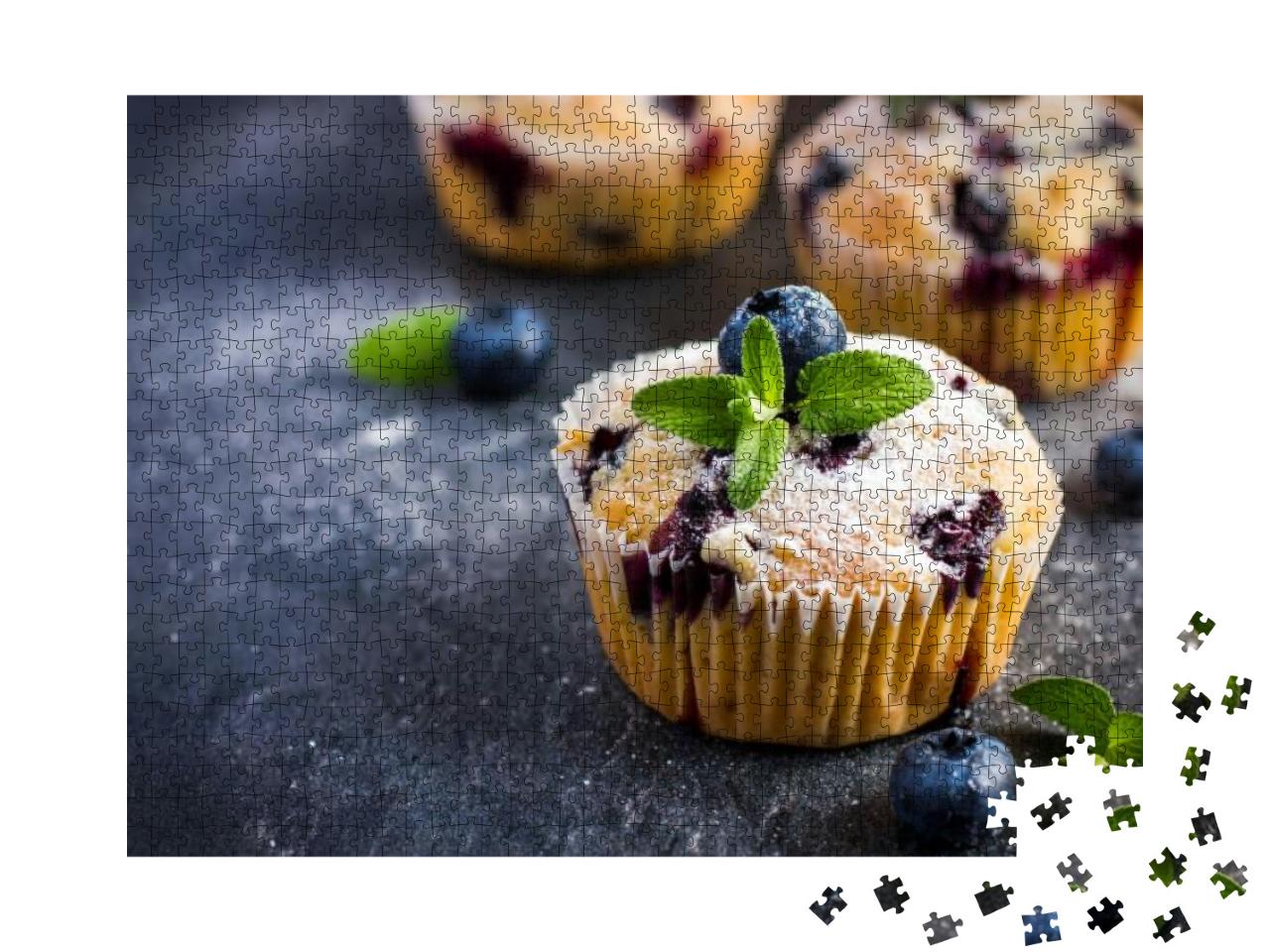 Blueberry Muffins with Powdered Sugar & Fresh Berries... Jigsaw Puzzle with 1000 pieces