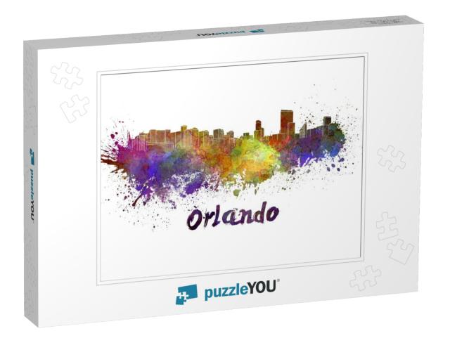 Orlando Skyline in Watercolor Splatters with Clipping Pat... Jigsaw Puzzle