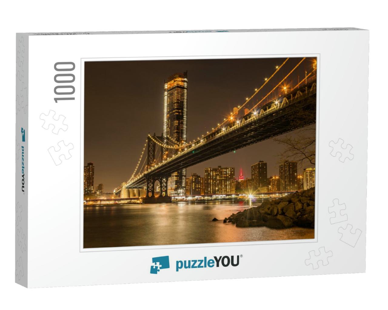 Manhattan Bridge from Brooklyn to Manhattan by Night View... Jigsaw Puzzle with 1000 pieces