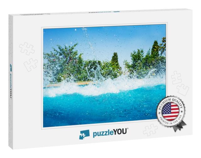 Many Splashes in the Swimming Pool After Jump Diving Over... Jigsaw Puzzle