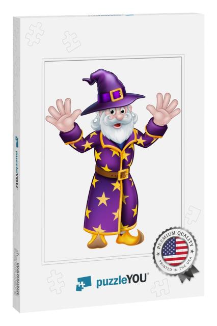 A Cartoon Halloween Wizard Character Waving with B... Jigsaw Puzzle