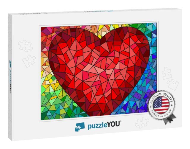 Illustration in Stained Glass Style with Red Heart on the... Jigsaw Puzzle