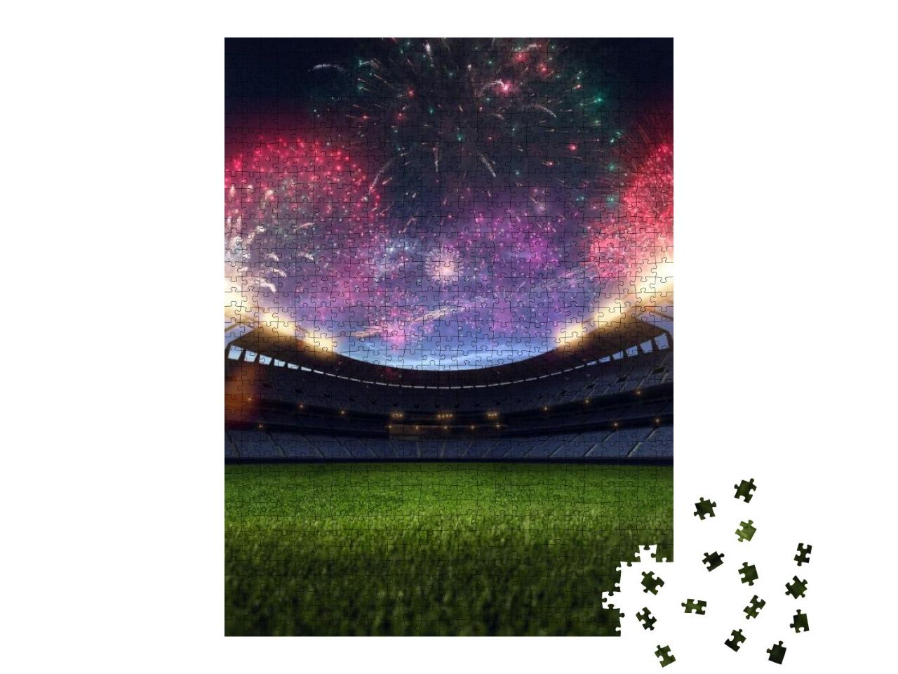 Stadium Night Light Without People Fireworks 3D Rendering... Jigsaw Puzzle with 1000 pieces