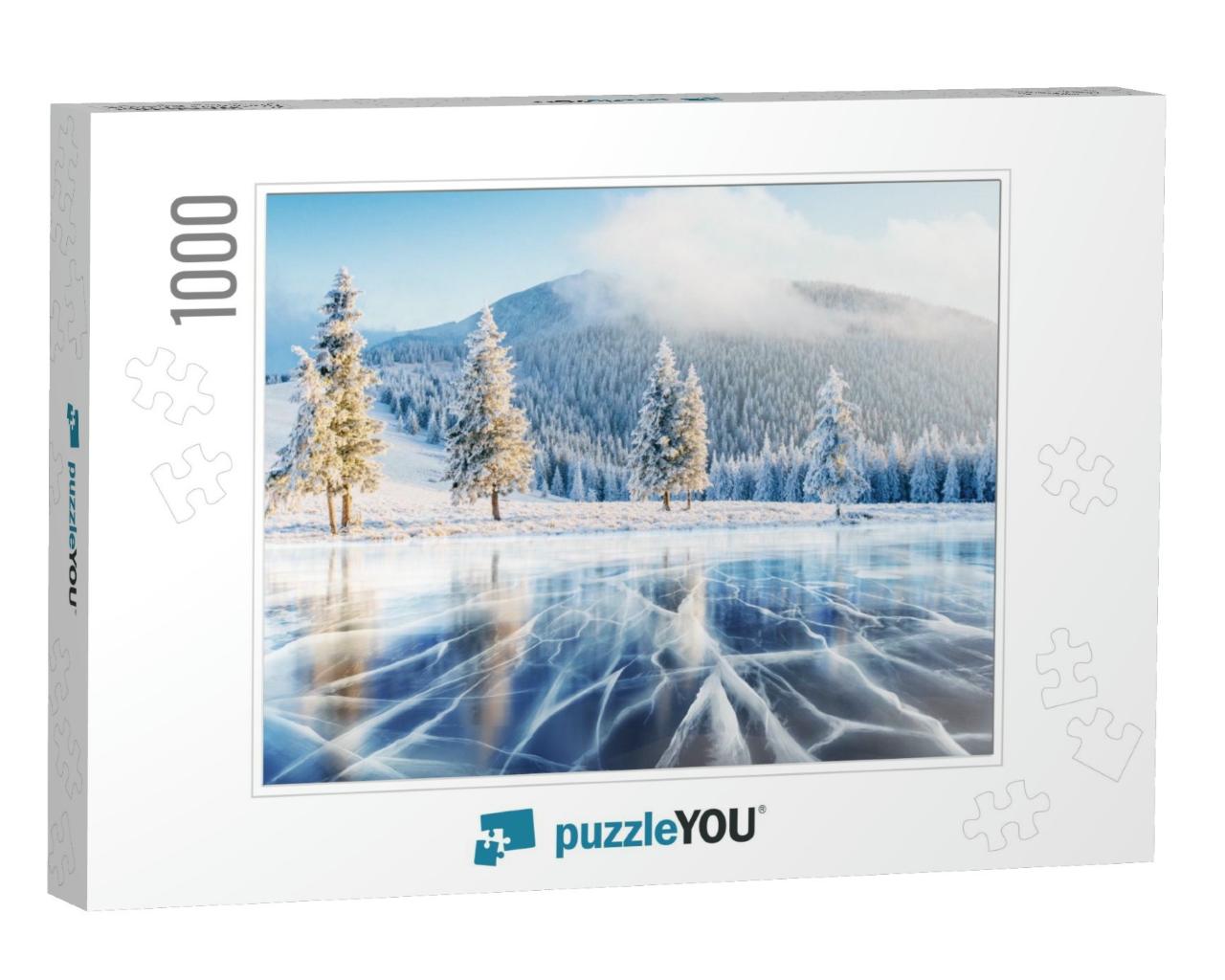 Cracks on the Surface of the Blue Ice. Frozen Lake in Win... Jigsaw Puzzle with 1000 pieces