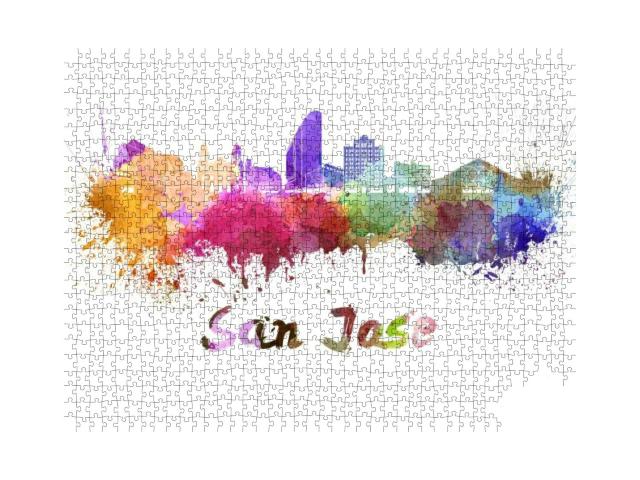 San Jose Skyline in Watercolor Splatters with Clipping Pa... Jigsaw Puzzle with 1000 pieces