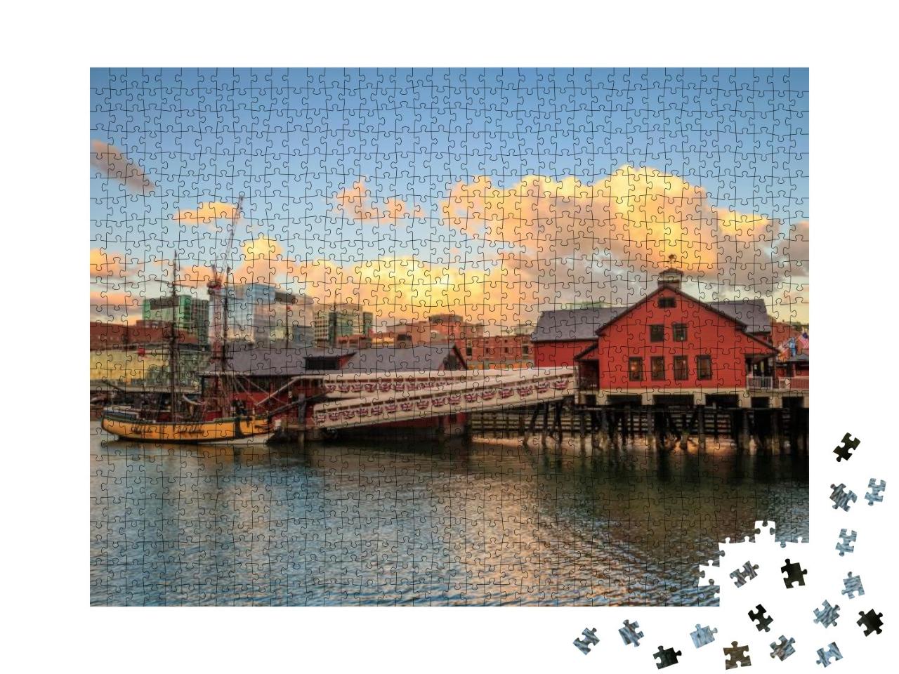 Boston Harbor & Financial District At Sunset & Tea Party... Jigsaw Puzzle with 1000 pieces