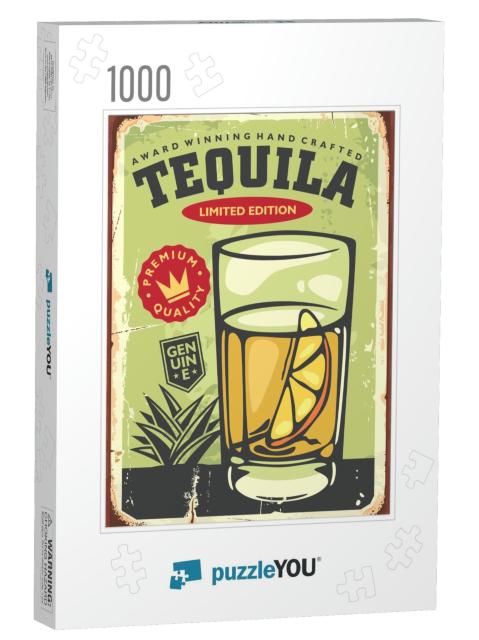 Glass of Tequila with Lemon Slice Vintage Bar Sign. Retro... Jigsaw Puzzle with 1000 pieces