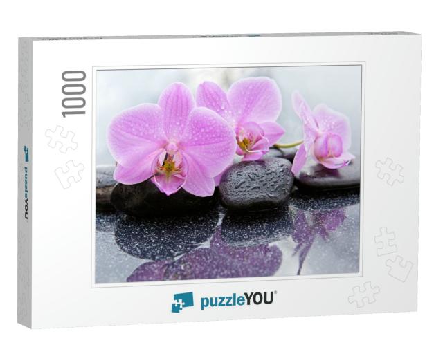 Spa Background with Pink Orchid & Stone... Jigsaw Puzzle with 1000 pieces
