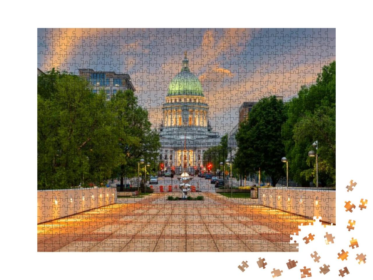 Madison, Wisconsin, USA State Capitol Building At Dusk... Jigsaw Puzzle with 1000 pieces