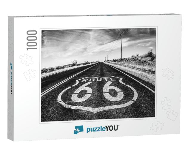 Route 66 Pavement Sign in California's Mojave Desert - Bl... Jigsaw Puzzle with 1000 pieces