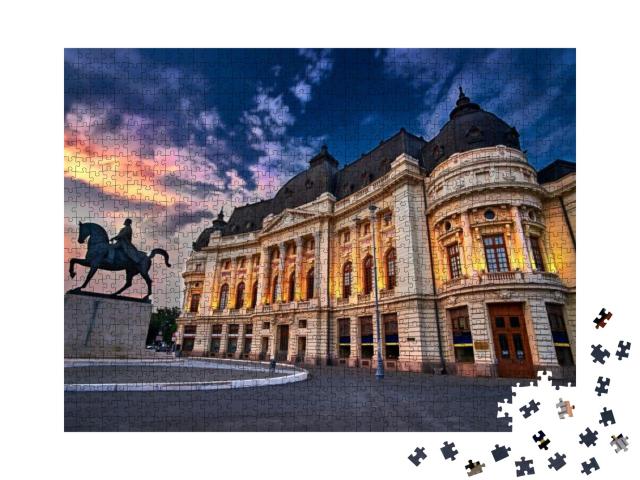 Bucharest At Sunset. Calea Victoriei, National Library... Jigsaw Puzzle with 1000 pieces