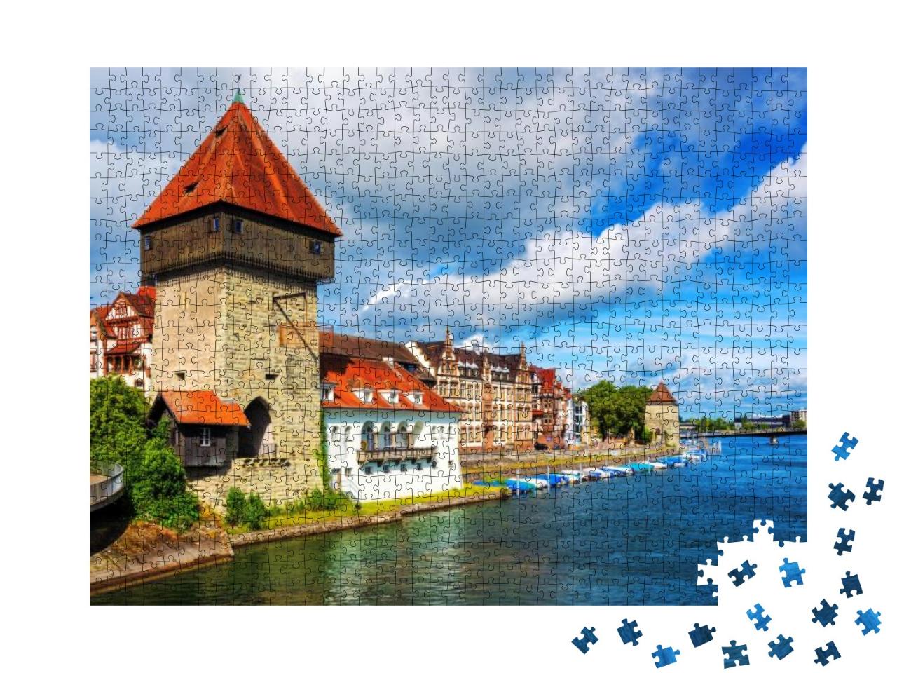 Medieval Rhine Gate Tower in Konstanz City Facing the Rhi... Jigsaw Puzzle with 1000 pieces