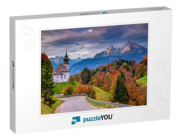 Autumn in Alps. Image of the Bavarian Alps with Maria Ger... Jigsaw Puzzle