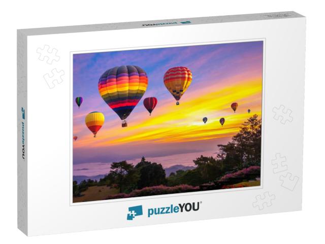 Colorful Hot Air Balloons Flying Over Mountain At Huai Na... Jigsaw Puzzle