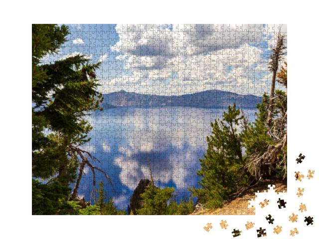 Crater Lake National Park Oregon Usa, Lake with Cloud Ref... Jigsaw Puzzle with 1000 pieces