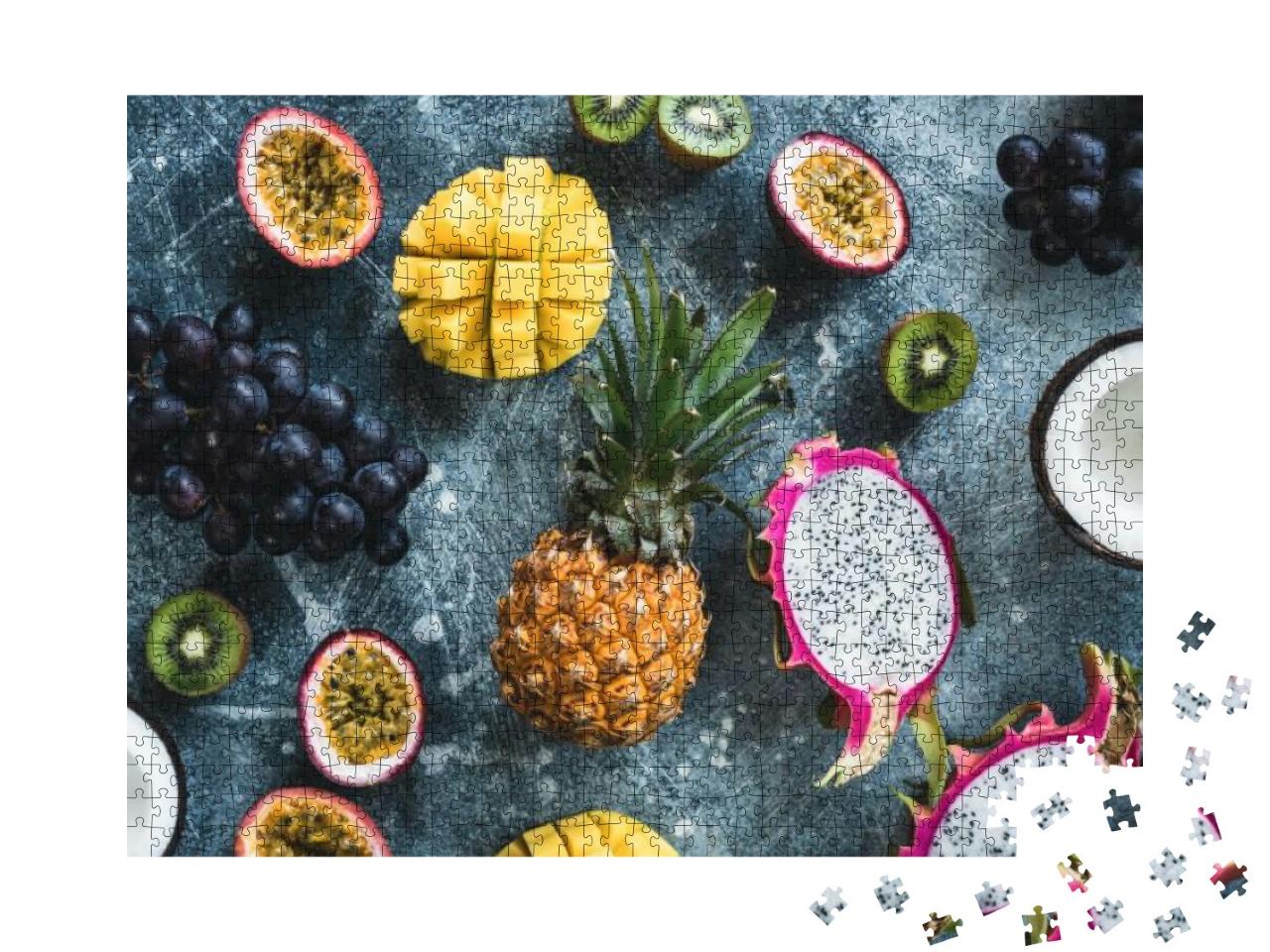 Tropical Fruits, Exotic Fruits on Concrete Background. Fr... Jigsaw Puzzle with 1000 pieces