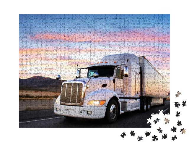 Truck & Highway At Sunset - Transportation Background... Jigsaw Puzzle with 1000 pieces