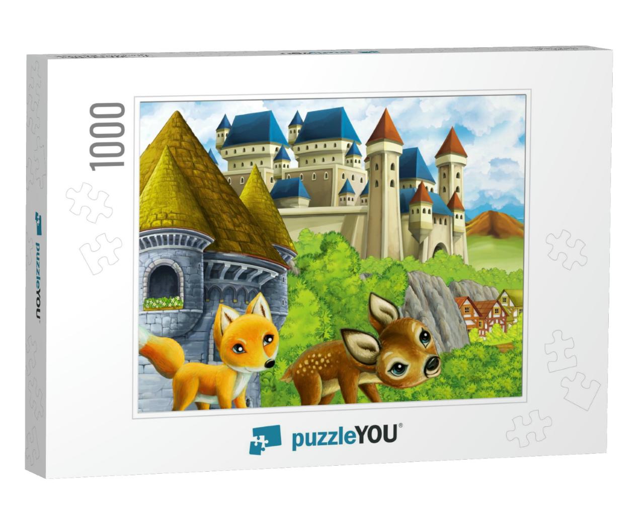 Cartoon Scene with Kingdom Castle Mountains Valley Near F... Jigsaw Puzzle with 1000 pieces