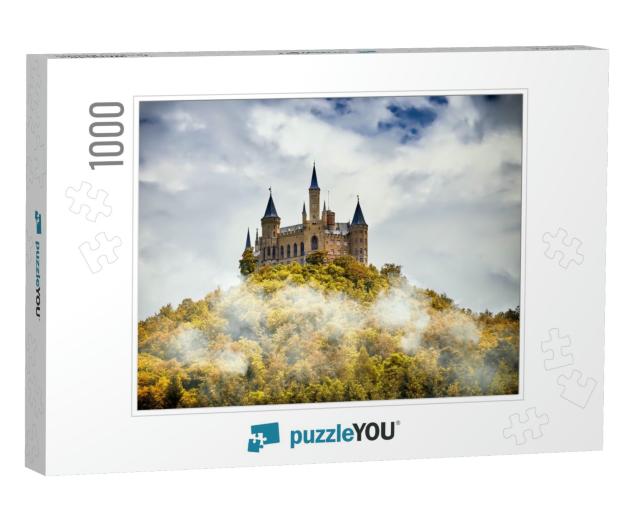 Castle on a Wooded Mountain in the Fog Under Clouds, Hohe... Jigsaw Puzzle with 1000 pieces