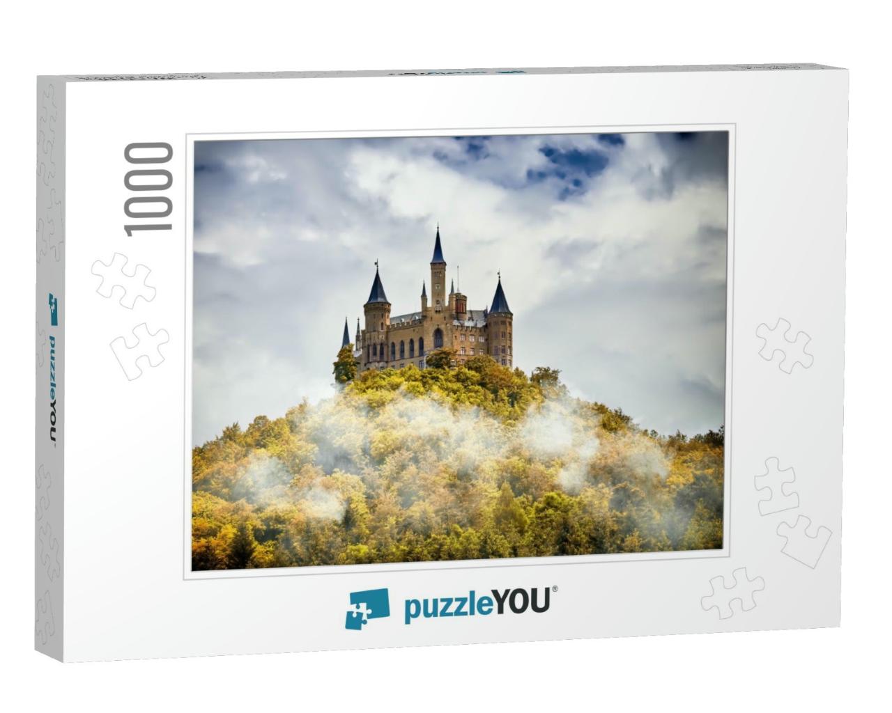 Castle on a Wooded Mountain in the Fog Under Clouds, Hohe... Jigsaw Puzzle with 1000 pieces